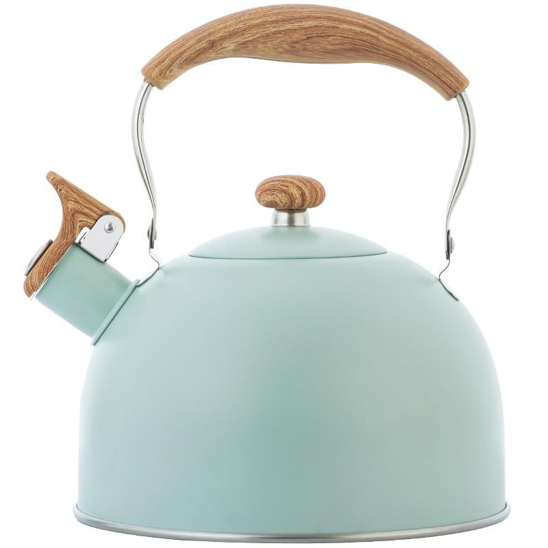 Stainless Steel Whistling Kettle 2.5L With Wooden-Style Handle Modern Kitchen Water Boiler Stovetop Use