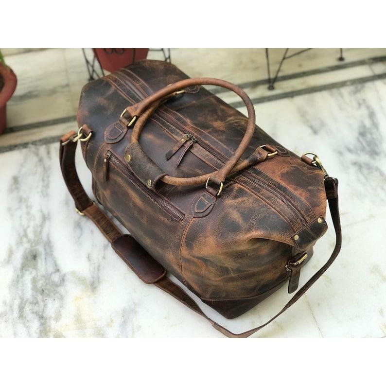 Full Grain Leather Duffle Bag, Leather Holdall, Leather Weekender Bag, Personalised Gift for Him, Overnight Bag for Her, Carry On Baggage
