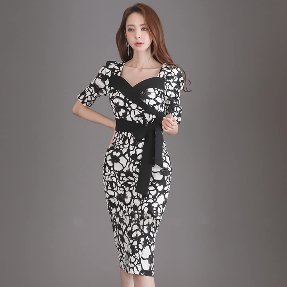 Village Tight Floral Print Sheath Short Sleeve Party Cabaret Summer Beautiful Neat and Beautiful Sexy Suitable for and Everyday 1018 H&T Women's