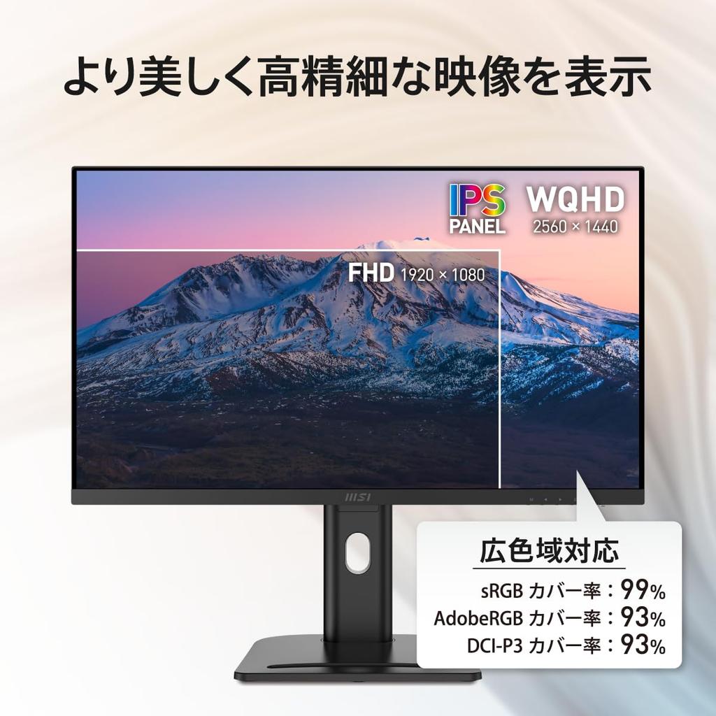 MSI Monitor PRO MP273QP E2 27 PC blue light 3 года гарантии дюймов/WQHD/IPS-панель/100 Гц/1 мс/мини-крепление/динамик/аппаратный вырез/антимерцание/VESA