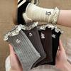 Female Autumn and Winter All Match Embroidery Fungus Lace Absorb Sweat Breathable In The Tube Pile Socks