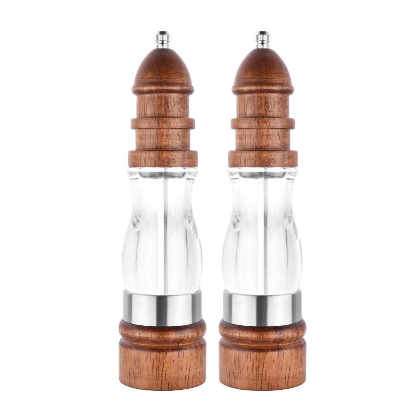 Wooden Salt and Pepper Grinder Set - Wood and Acrylic Mills, Adjustable Coarseness Ceramic Grinder