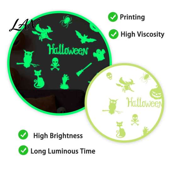 Waterproof Halloween Decal Glow in The Dark Wall Stickers, Luminous Decals with Ghost Cat Window Stickers Pumpkin Bat Witch Patterns, Peel and