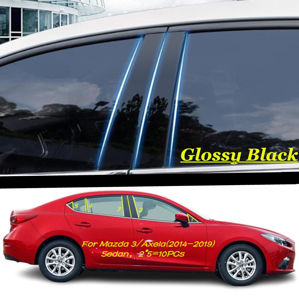 Car TPU/Glossy Mirror Pillar Post Cover Door Trim Window Sticker 10pcs For Mazda 3 Mazda3 Axela 2014 2015 2016 2017 2018