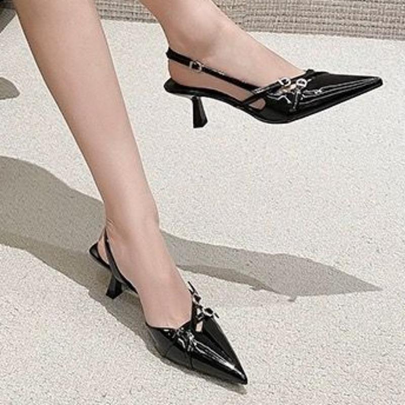 Модные женские босоножки 2024 года, новые модные летние брендовые дизайнерские босоножки на низком каблуке, сексуальные с острым носком, из искусственной кожи, однотонные туфли для вечеринок