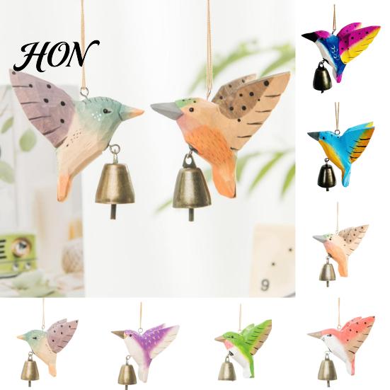 Rustic Home Garden Decoration Hand Carved Wooden Bird Wind Chime, Hanging Bell Decor Thoughtful Holiday Gift for Her with Rope, Wood Pendant