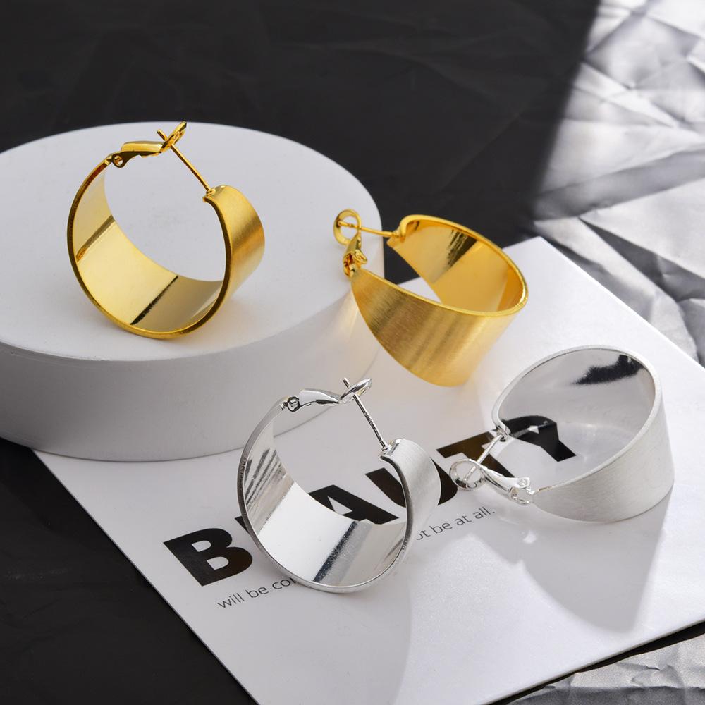 Wide Brushed Geometric Hoop Earrings - Fashion Simple High-End Cool Tone Statement Earrings for Women