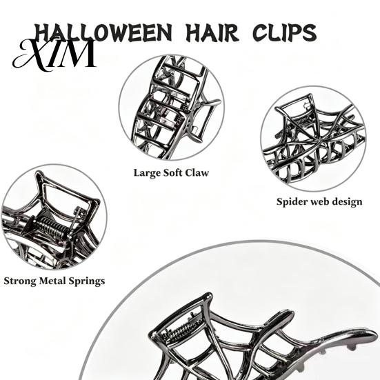Skeleton Hand Hair Clip 3Pcs Halloween Claw Clip, Hollow Spider Web Ghost Alloy Clamp Non Slip Clamp, Gothic Accessories for Women Large Clips