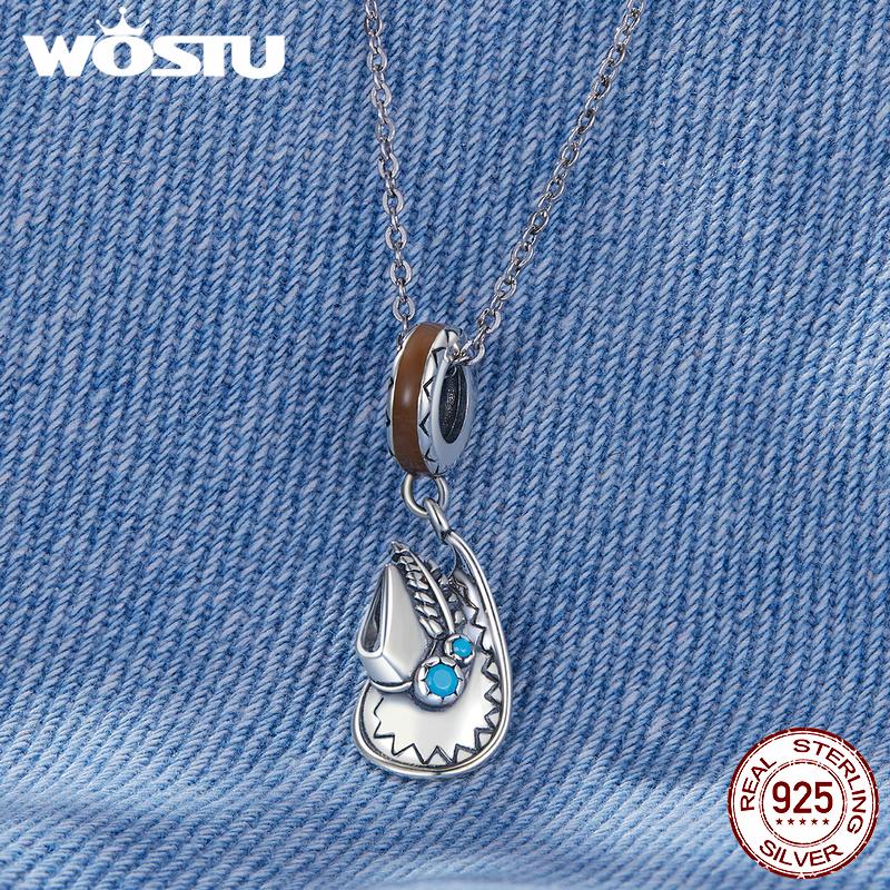 WOSTU Ковбойская шляпа из стерлингового серебра 925 пробы, очаровательные бусины, ковбойские кожаные сапоги, подвеска для браслета, ювелирные изделия своими руками