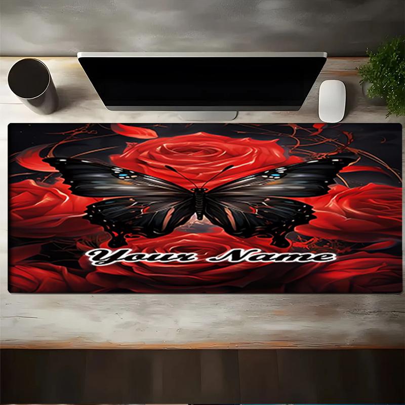 1PC Custom Name Butterfly Roses Art Mouse pad, keyboard and mouse desk pad, for computer notebook Birthday Gift For Any Room Or Office