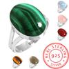 925 Sterling Silver Ring Women Gemstone Handmade Jewelry Easter Gift Malachite Rainbow Moonstone Rose Quartz Red Stone Smoky Topaz Tiger Eye Vintage