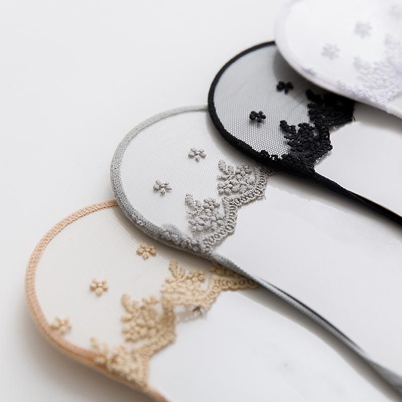 1/3 Pairs Summer Women Invisible Silicone Socks Summer Low Cut Liner Ankle Sock Ladies Lace Flower Soft Casual No Show Non-skid Boat Socks