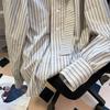 Женские французские полосатые рубашки с бантом, осенние новые свободные рубашки, модные шикарные длинные рукава для женщин