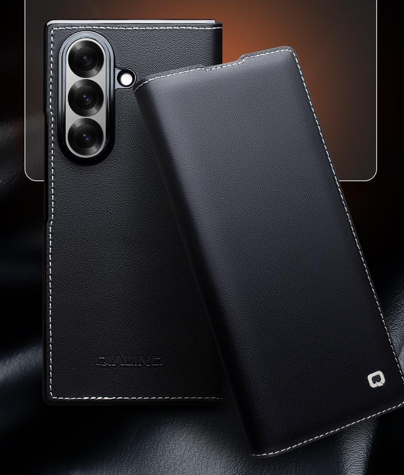 Chali Чехол из натуральной кожи для Samsung Fold7: Складной, Полное покрытие, Защита от падений, Магнитный откидной протектор экрана.