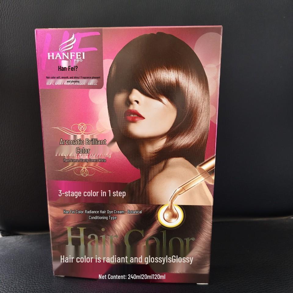 Han Fei Peptide Hydrating Ammonia-Free Dye - Vibrant Color, Long-Lasting Fragrance, Plant-Based Gray Coverage, Soft Finish, Black Tea, 120ml.
