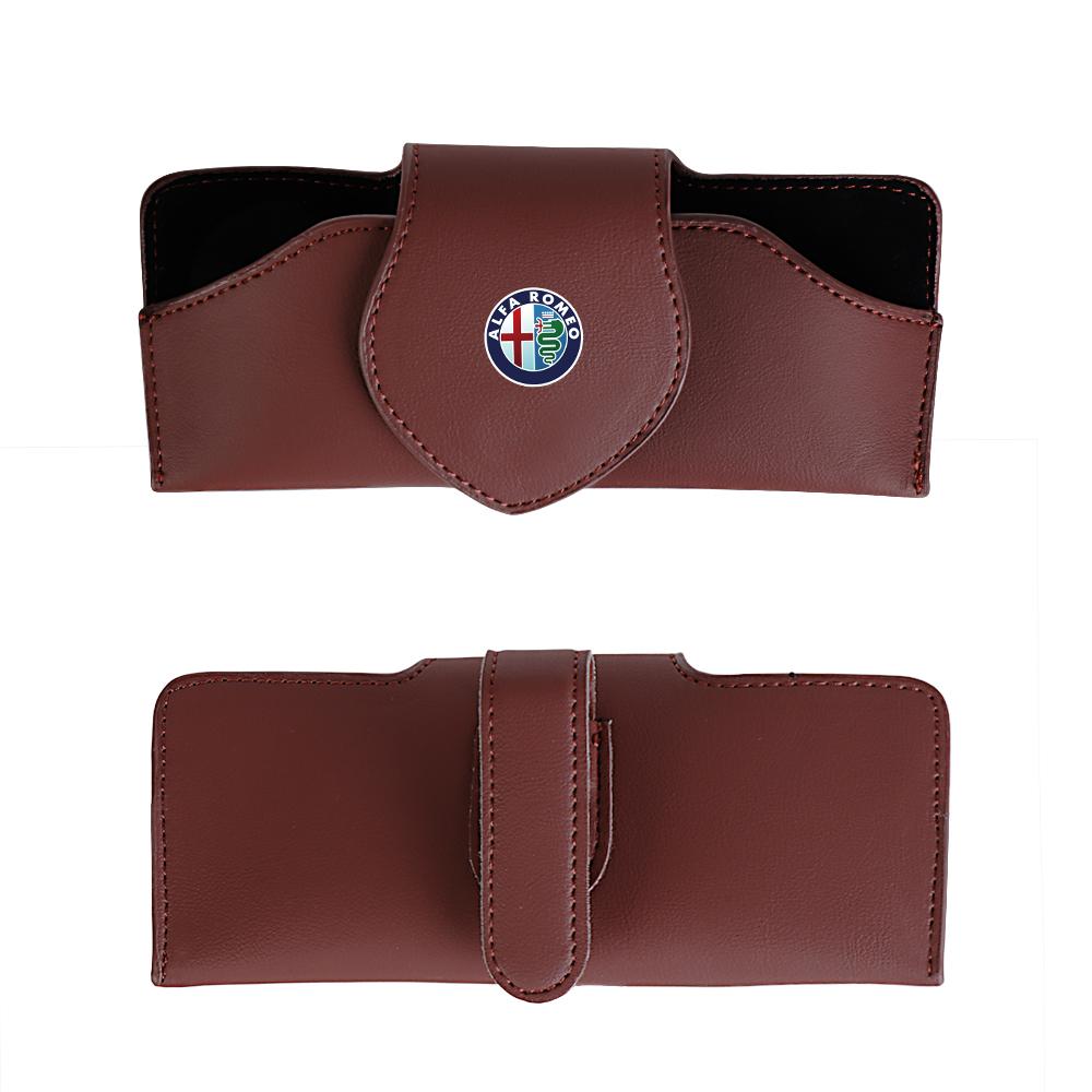 DCBLH1 PU Leather Car Sun Visor Glasses Clip Sunglasses Holder Valve Organizer For Alfa Romeo Stelvio 147 MiTo 156 159 Giulia Giulietta