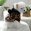 Pet Autumn and Winter Hooded Ball Hoodie Cat Clothing Leopard Print Flannel Hoodie Dog Outdoor Warm Coat Designer Dog Clothes