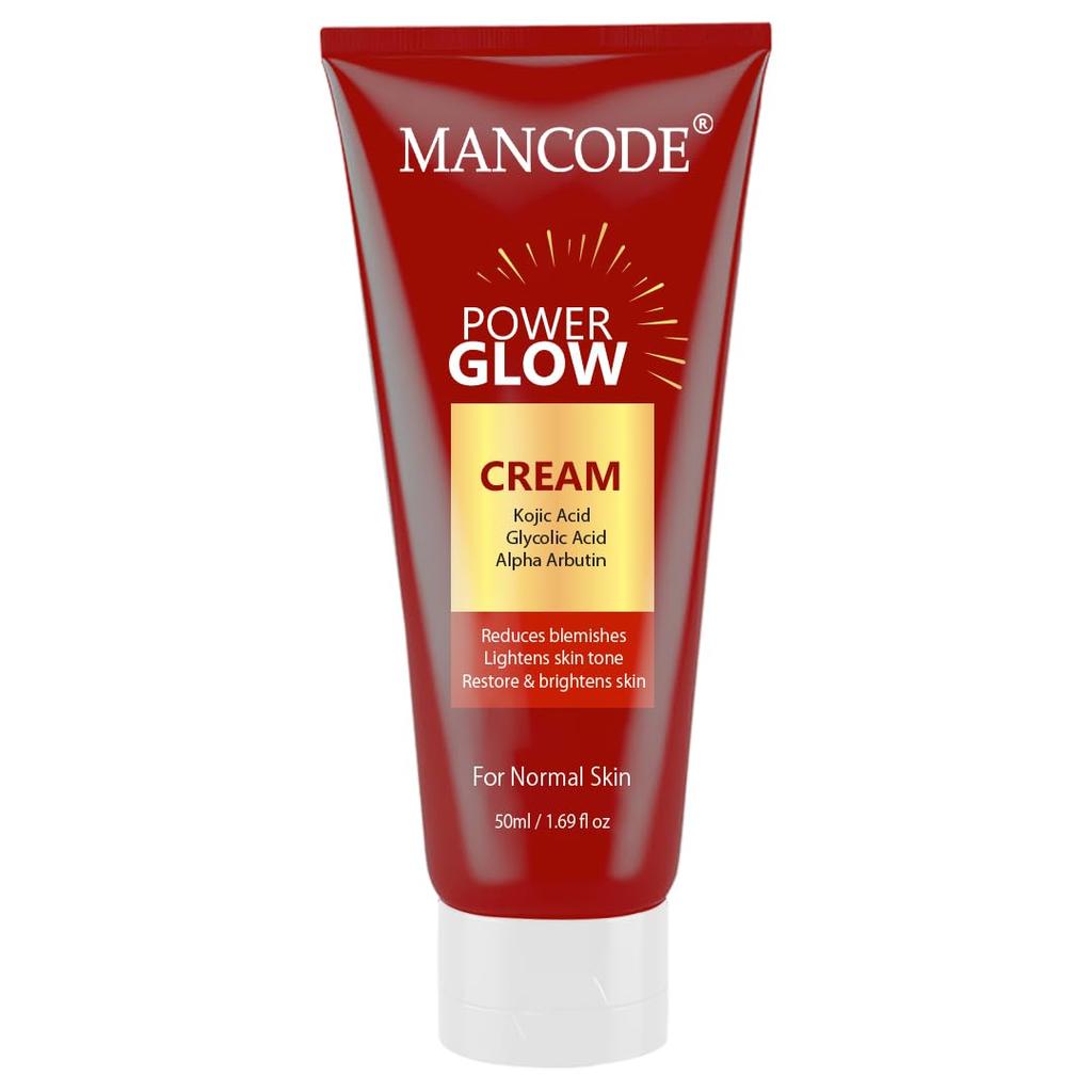 Mancode Power Glow Отбеливающий крем для кожи с койевой кислотой, гликолевой кислотой и альфа-арбутином | Осветляющая и увлажняющая формула для мужчин и женщин | Уменьшает D
