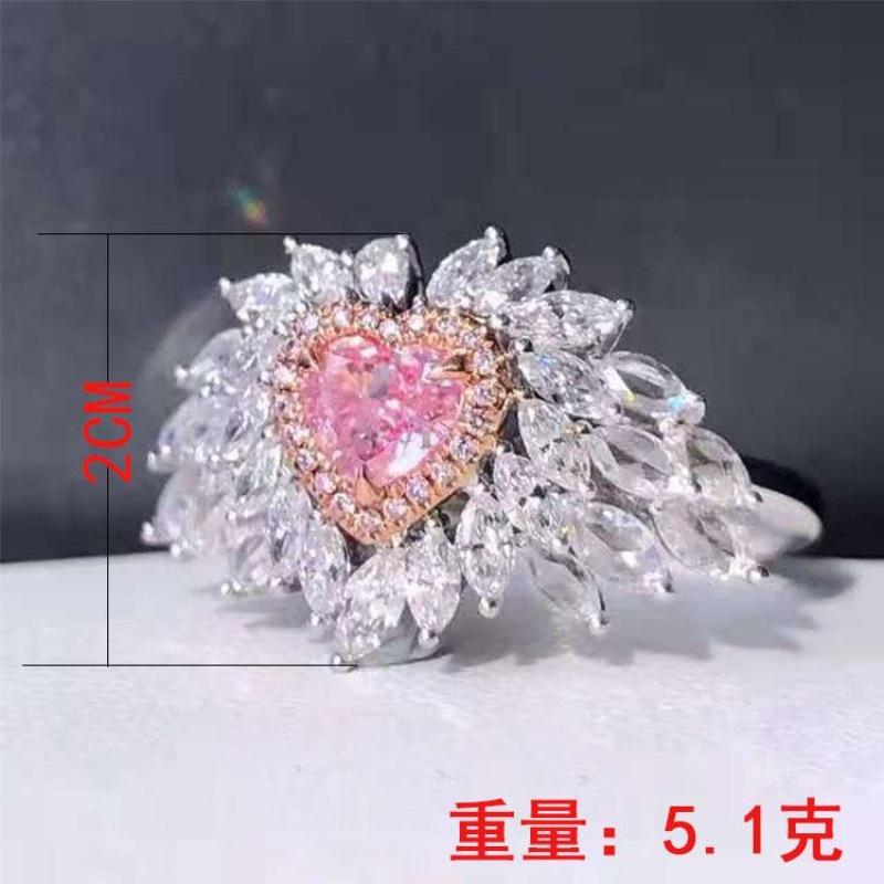 Micro-Inlaid Diamond Zircon Love-Shaped Pink Diamond Ring Simple Fashion Temperament Hand Jewelry