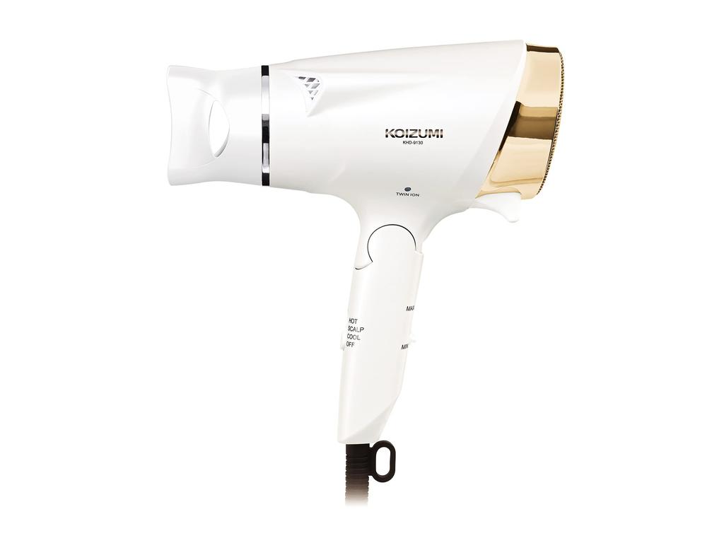 Koizumi Фен для волос с большим объемом воздуха и функцией очистки кожи головы, без помощи рук, отрицательные ионы, белый KHD-9130/W