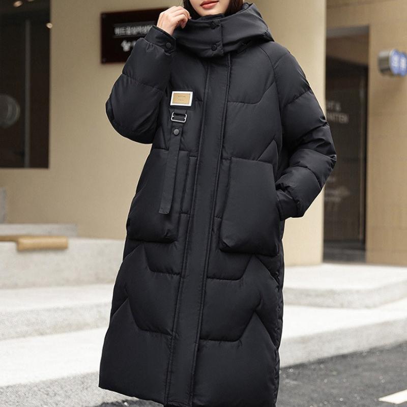 Winter Women Long Parka Coat Hooded Detachable Thicken Loose Zipper Pockets Warm Snow Wear Female Padded Jacket