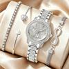 Xiaomi 4PCS Luxury Full Diamond Women Watch Bracelets Set Fashion Ladies Quartz Wristwatches Relogio Feminino Clock Gift (Without Box)
