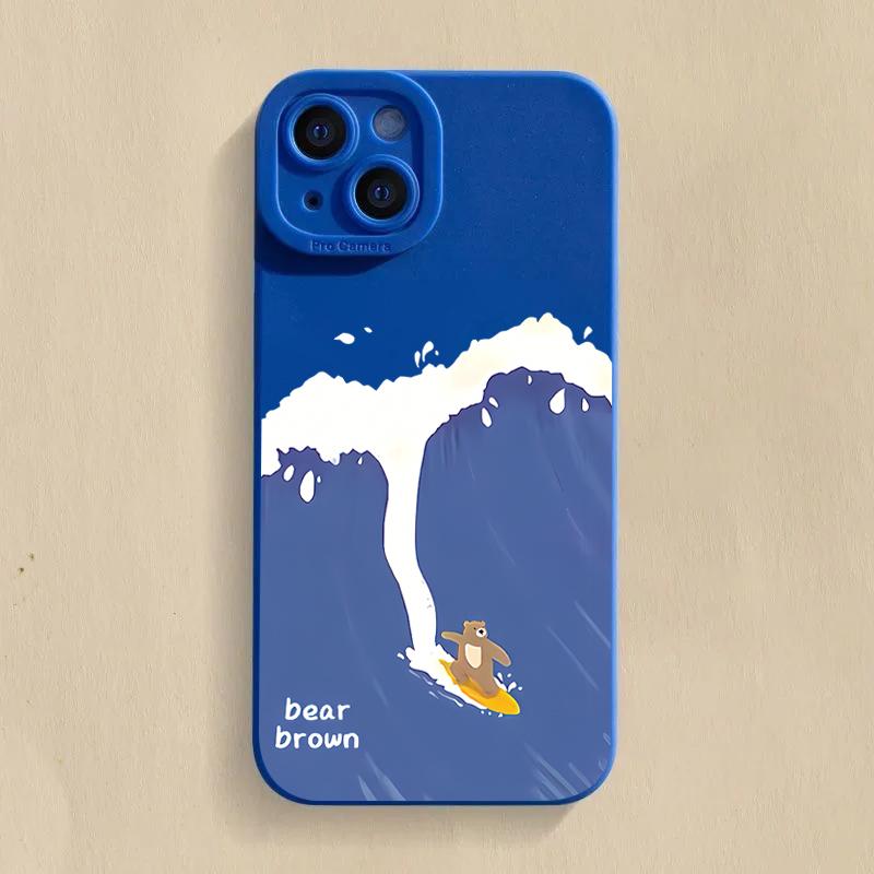 Ins Cartoon Cute Surfing Bear Phone Case For Xiaomi Redmi Note 13 12 11 Pro Plus 12S 11S 10S Redmi 12 13C 13 4G Silicone Cover