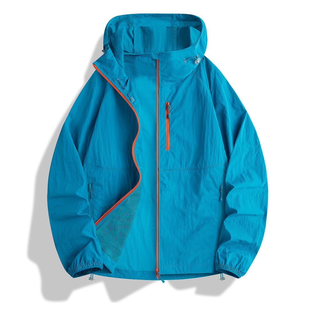 Summer sunscreen clothing Lightweight casual color contrast outdoor long-sleeved thin cool breathable cycling hooded sunscreen clothing