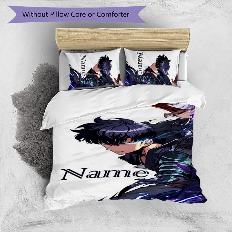 3pcs Custom Name Solo Leveling Bedding Set Duvet Cover Closure Includes 1 Duvet Cover & 2 Pillowcases for All Seasons Bedroom Decor
