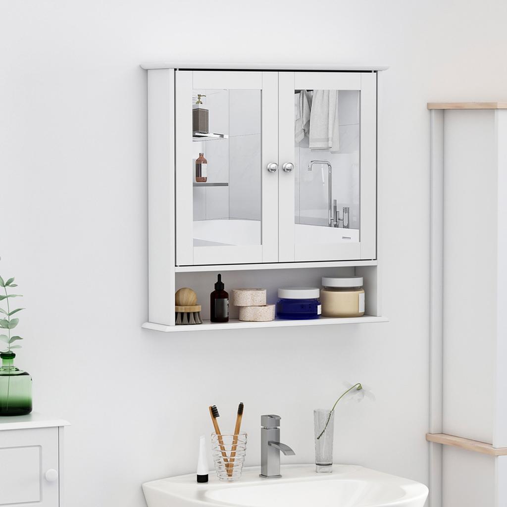 Wall Cabinet Bathroom Shelf 56L x 13W x 58H cm Double Mirror Door Adjustable Shelf MDF Grey