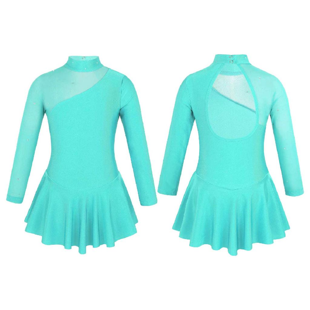 Children Figure Skating Dress Long Sleeves Mock Neck Ice Skating Gymnastics Competition Costume