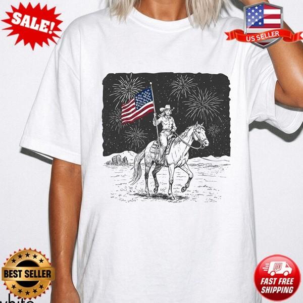 America 250th Anniversary Cowgirl Shirt, Retro 4th of July T-Shirt - Up to 5XL