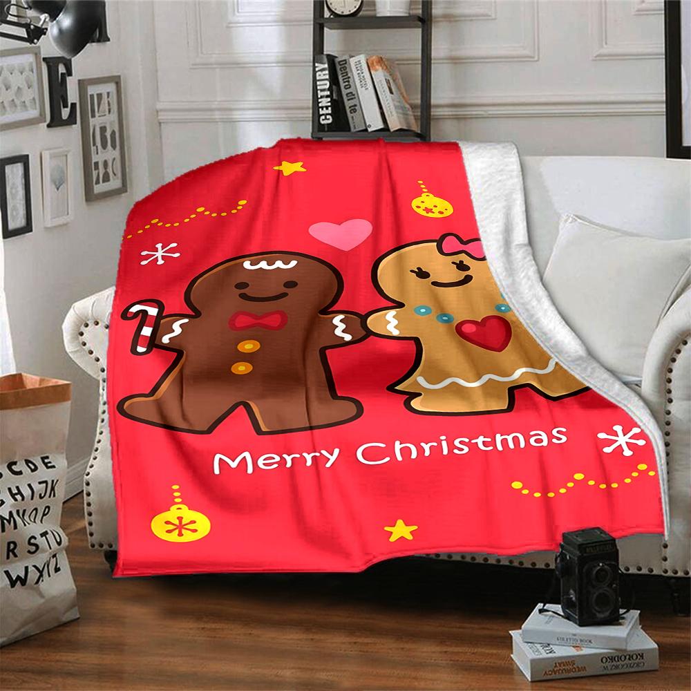 Gingerbread Christmas Couple Blanket Soft Throw Blanket For Home Bedroom Bed Sofa Travel Office Solid Christmas Blanket