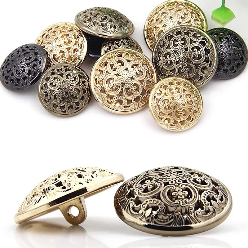 10PCS Carved Golden Hollow Buttons Clothing Handmade Sewing DIY Fashion European Decorative
