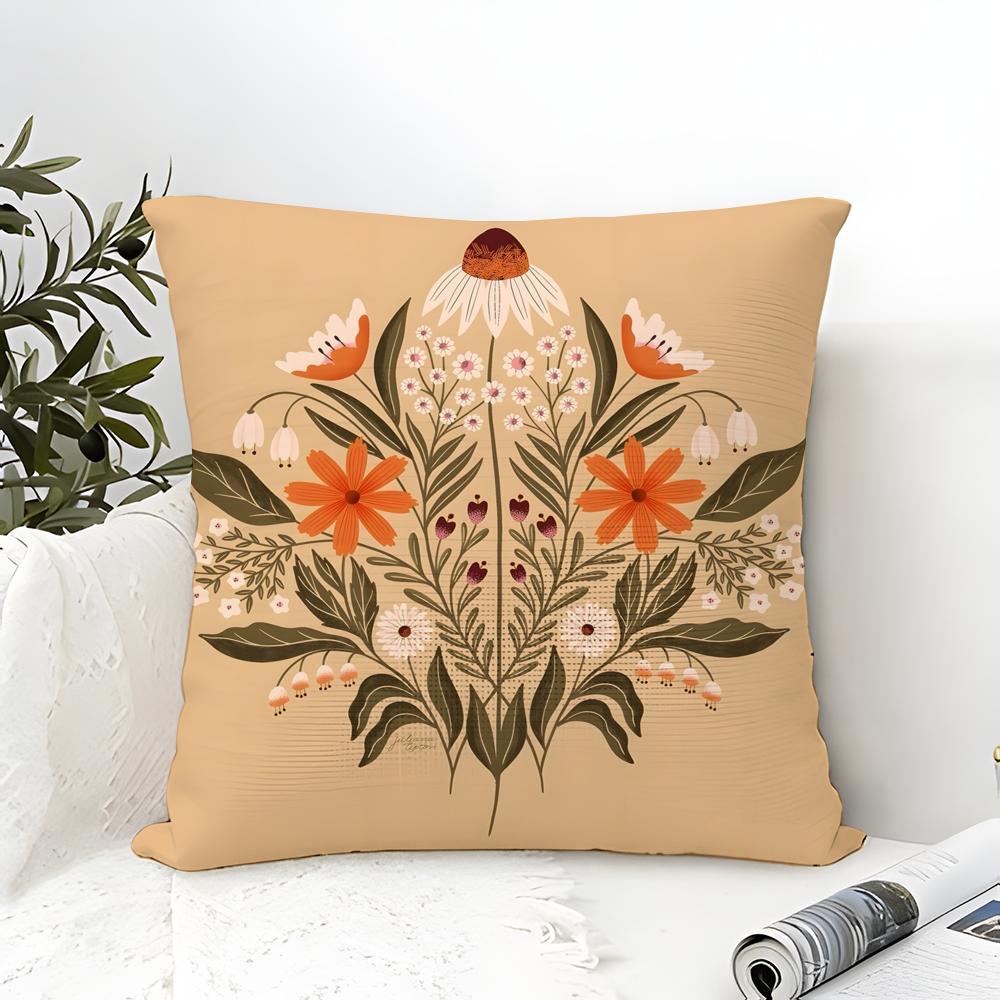Butterfly Bird And Flower Print Pillow Case Cotton Linen Fabric Square Zipper Pillowcase Home Decorative Living Room