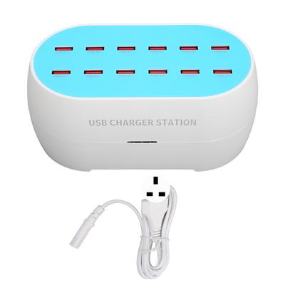120 Вт 12-портовая USB-зарядная станция, портативное термостойкое зарядное устройство USB-концентратор, вилка 100‑240 В, британская вилка
