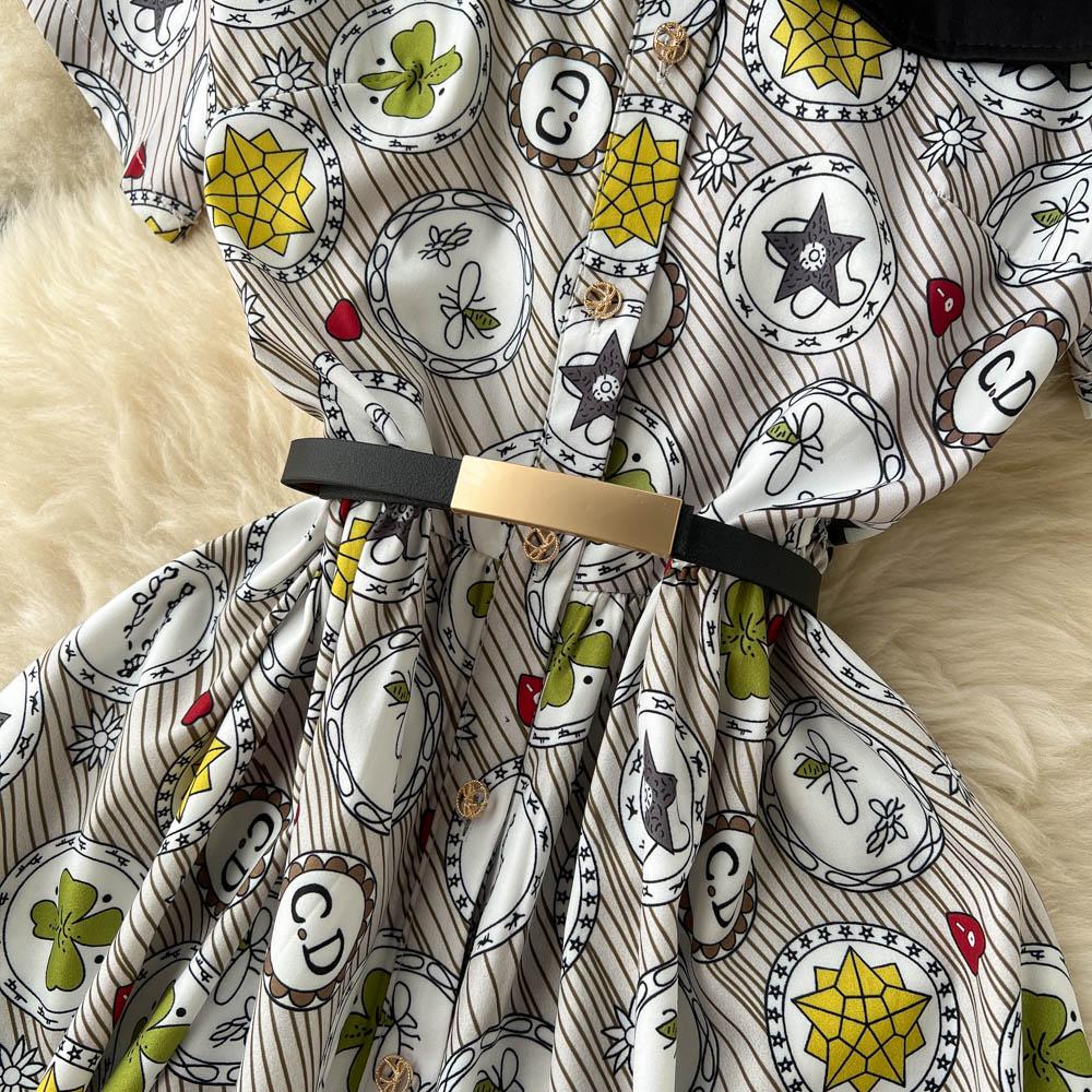 Женское платье-рубашка с коротким рукавом с лацканами, летняя мода, элегантный винтажный принт, брендовые дизайнерские платья для подиума, вечерние платья