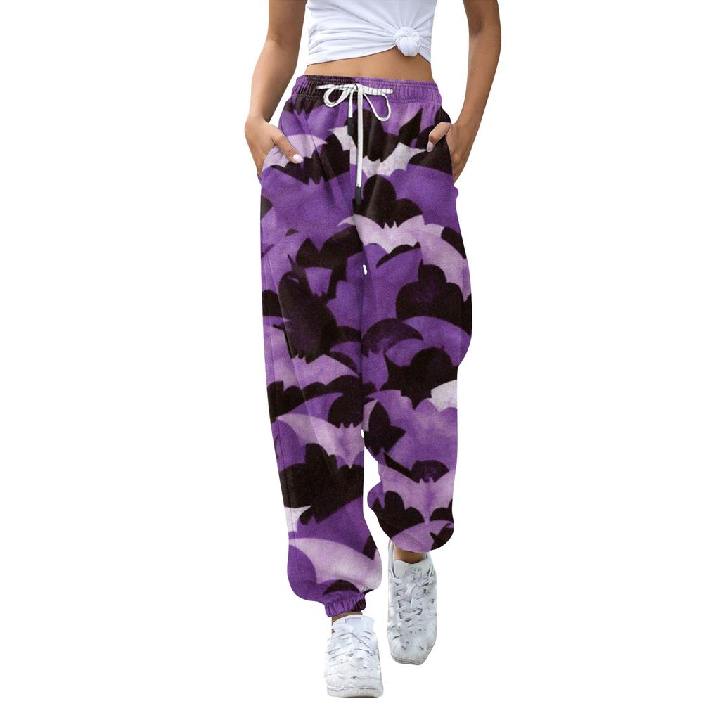 Women's Casual Fashion Halloween Printed Leisure Pants Sweatpants Trousers Drawstring Elastic Waist Drawstring Drawstring Pants