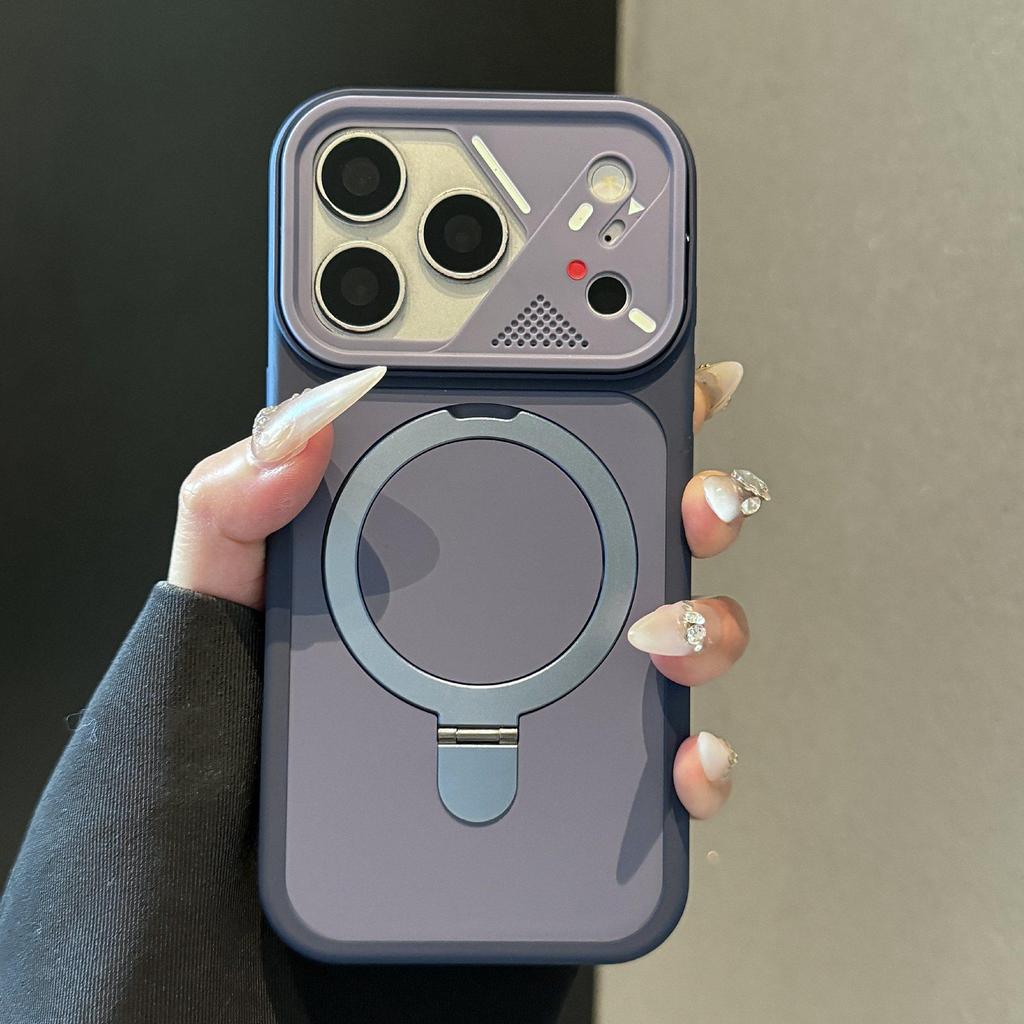 Совместимый магнитный складной чехол-подставка для Apple iPhone 15/16/17 Pro Max - Защитный чехол в механическом стиле, с цветовым блоком
