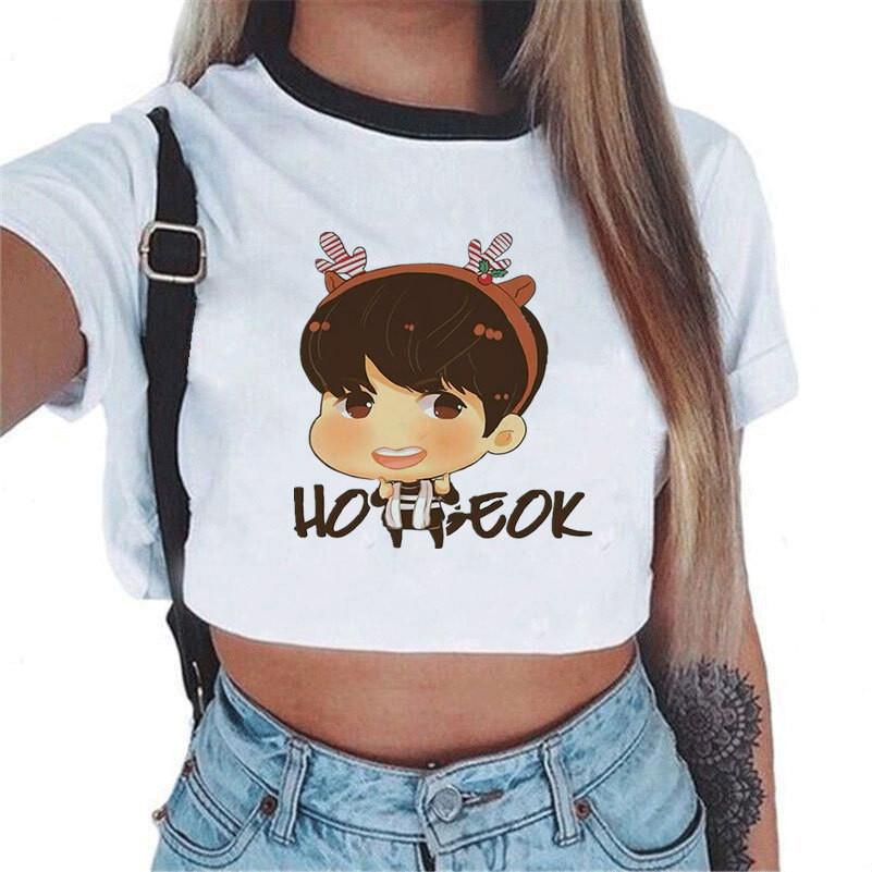 Женский топ с коротким рукавом K-pop BTS Bangtan Boys с милым рисунком, идеально подходит для лета