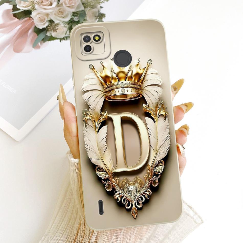 For Tecno Pop 4 LTE / Pop 4 Air Feather Crown Initial Letter Phone Case For Tecno Pop4 Lte 4Air Soft Silicone Covers Bumpers