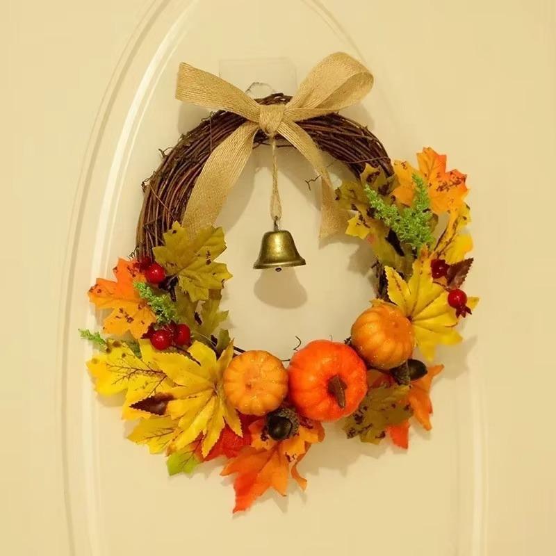 Creative Thanksgiving Halloween Door Hanging Pumpkin Maple Leaf Bell Garland Household Decoration Home Decor Crafts Supplies