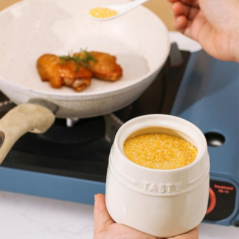 Фарфоровая банка для приправ, контейнер с крышкой, ложкой, керамические сахарницы, коробка для приправ, солонки, чайница для кухонной столешницы