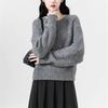Short Solid Color Crew Neck Sweater for Women's Autumn and Winter New Lazy Style Versatile Knitted Sweater Inside, Small Man Outside Top