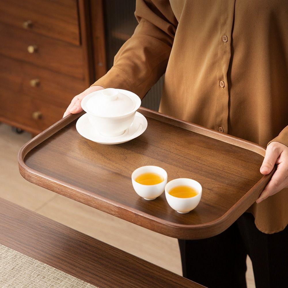 Walnut Wood Color Wood Tray Retro Style Fruit Plate Smooth Edge Tea Tray Kitchen