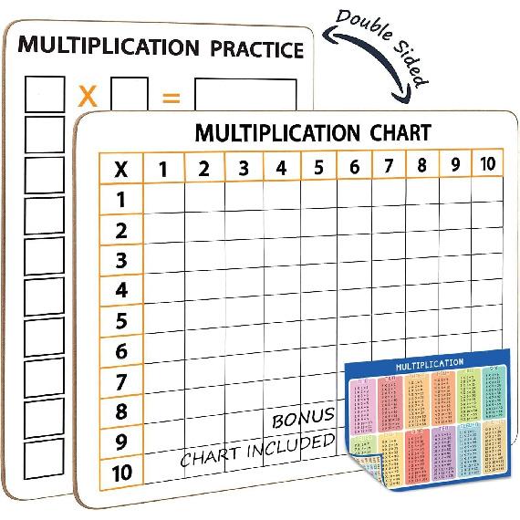 SCRIBBLEDO Dry Erase Multiplication Chart Whiteboard 9" x 12" Multiplication Table Double Sided Times Table Math Manipulatives White Board for Kids