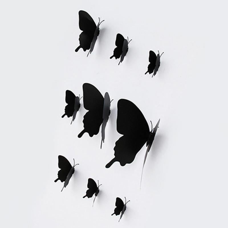 12Pcs/Set 3D Black Pteris Butterfly Wall Sticker Butterflies Magnet Stickers