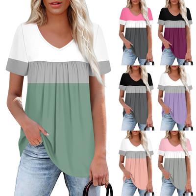 Женский повседневный топ с V-образным вырезом, коротким рукавом, оборкой на груди и принтом