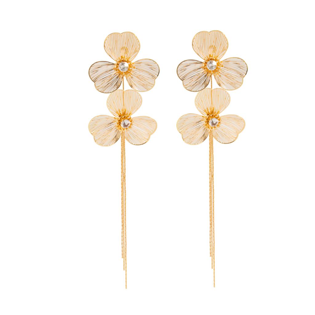 Salircon Romantic Long Tassel Petal Drop Earring Women 2026 Trend Exquisite Metal Hollow Flower Earrings Wedding Jewelry Gifts