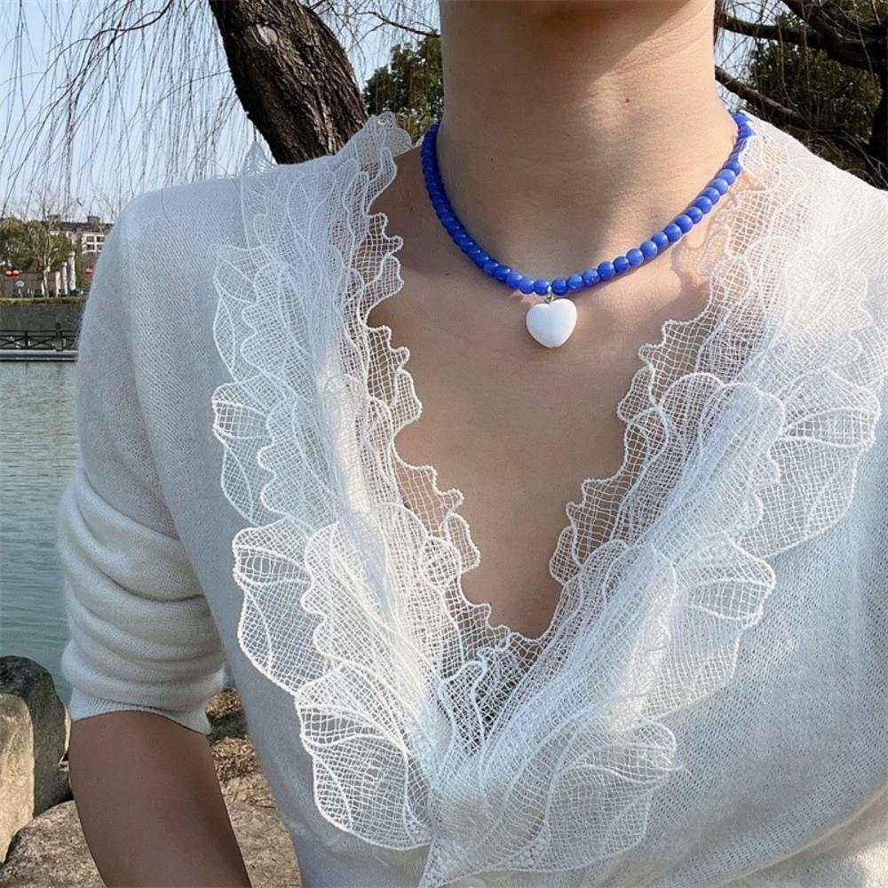 Кулон Сердце Любви Цепочка на Ключицу Смола Акрил Цепочка на Шею Тренд Бусы